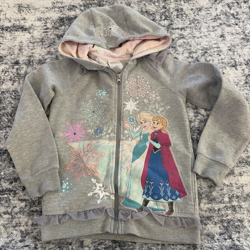 Disney Store Frozen Girls Sz‎ 7/8 Hoodie Snowflakes Sweater Glitter Rhinestones